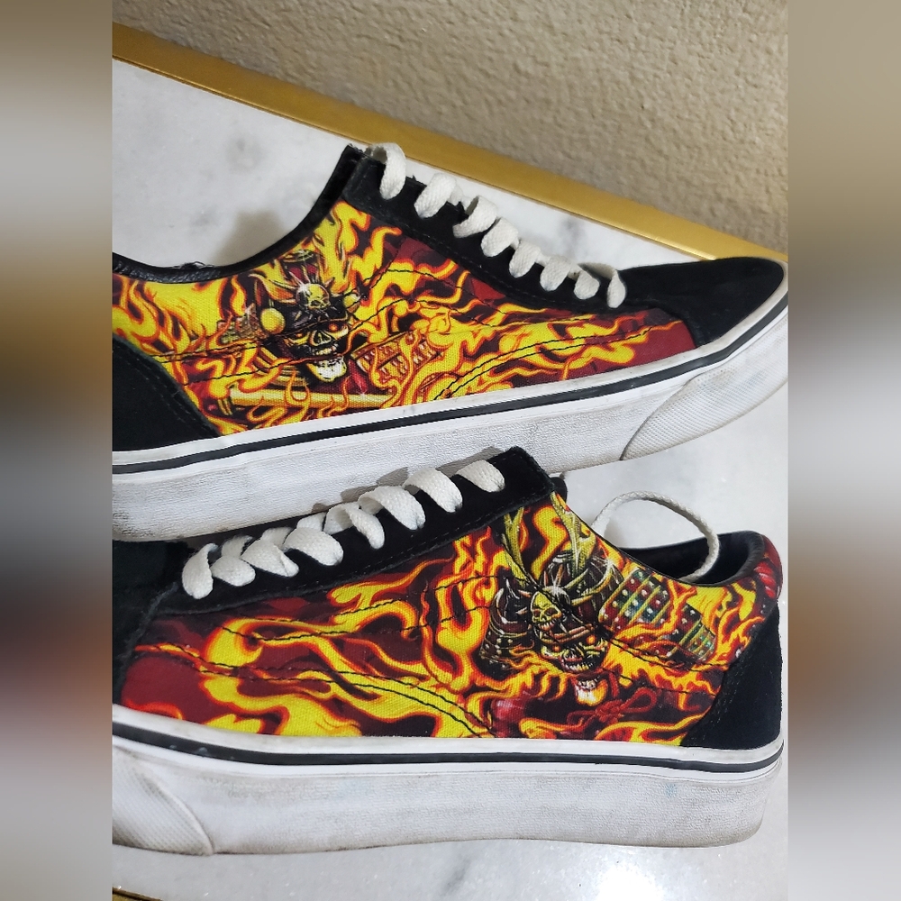 Vans Samurai Rising Old Skool Skate Yellow Flame Black Suede Womens 10 Mens 8.5
